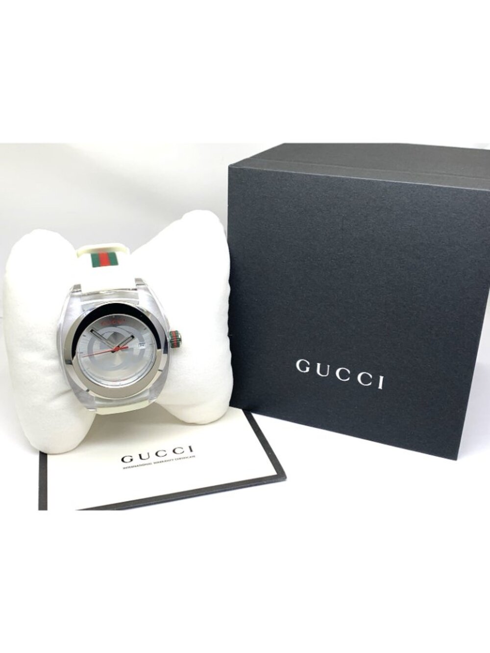 GUCCI Men's Watch YA137102 Sync Swiss Quartz Silver Dial White Rubber Band 46mm - Picture 3 of 13